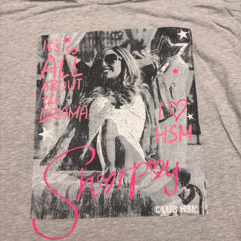 Disney High School Musical Sharpay Evans Graphic T-Shirt Gray Pink XS HSM Drama - Picture 6 of 11